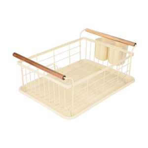 Πιατοθήκη Μεταλλική Allure Ivory με Λαβές Bamboo