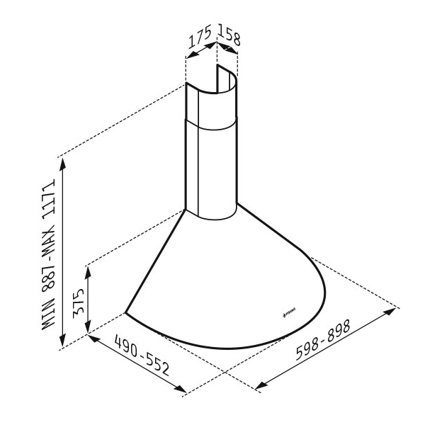 Απορροφητήρας 60cm Pyramis Καμινάδα Στρογγυλή Τοίχου - Image 2