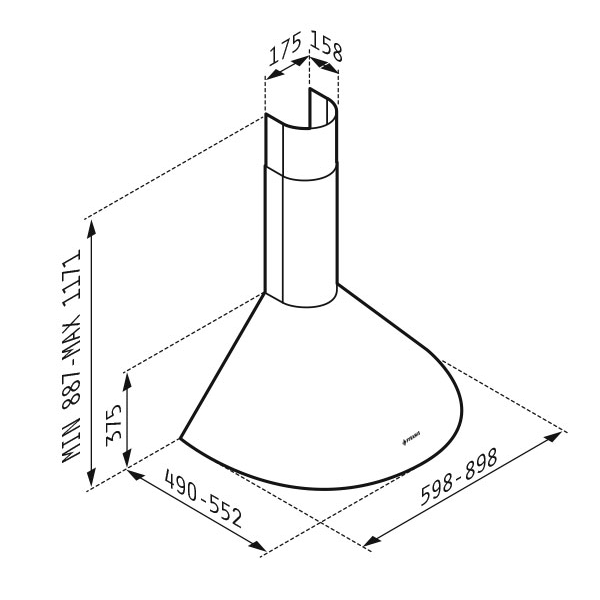 Απορροφητήρας 90cm Pyramis Καμινάδα Στρογγυλή Τοίχου - Image 2