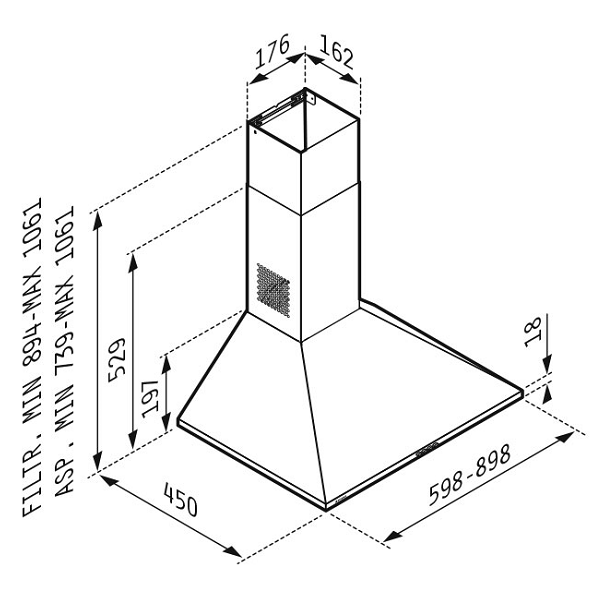 Απορροφητήρας 90cm Pyramis Καμινάδα Τετράγωνη Lux Τοίχου - Image 2