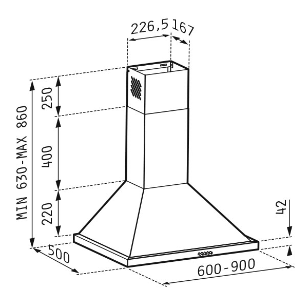 Απορροφητήρας 90cm Pyramis Ecoline Καμινάδα Τετράγωνη Τοίχου - Image 2