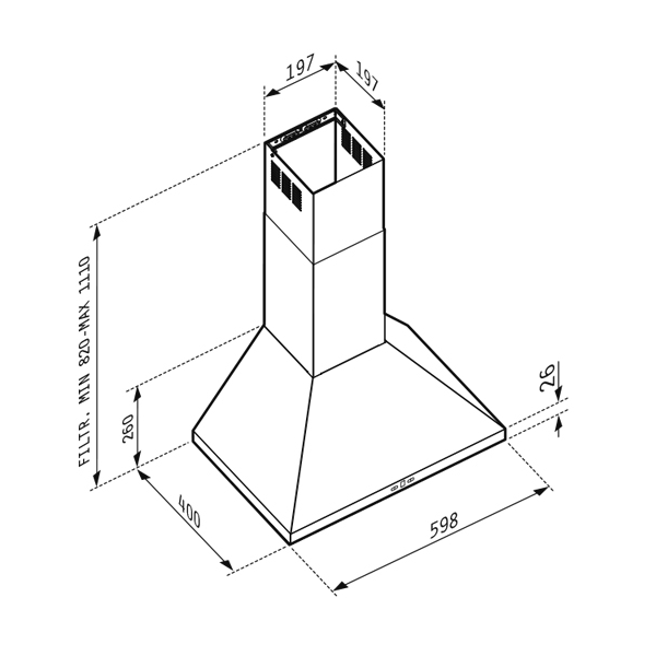 Απορροφητήρας 60cm Pyramis Καμινάδα Τετράγωνη Plus Τοίχου - Image 2