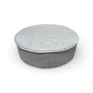 Πουφ Στρογγυλό Καρώ Γκρι