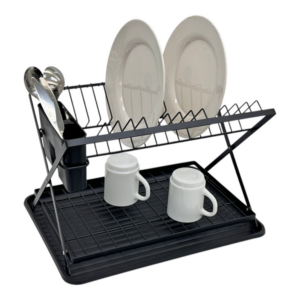 Πιατοθήκη Διώροφη Αναδιπλούμενη Μεταλλική Μαύρη