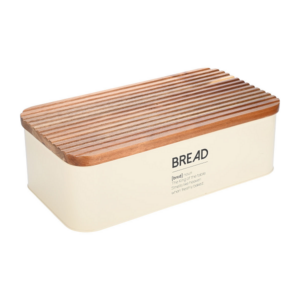 Ψωμιέρα Allure Μεταλλική Ivory Με Ξύλινο Καπάκι/Επιφάνεια Κοπής