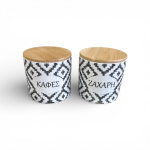 Σετ 2 Κεραμικά Βάζα Coffee Sugar με Bamboo Καπάκι