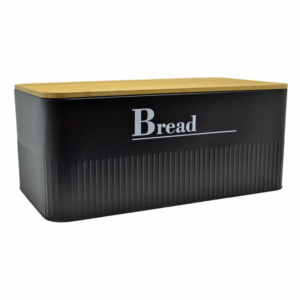 Ψωμιέρα Bread μεταλλική μαύρη με bamboo καπάκι