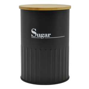 Σετ Βάζα Μεταλλικά Sugar Coffee Μαύρο με Bamboo Καπάκι