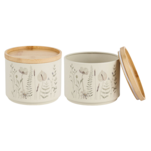 Σετ 2 Μεταλλικά Βάζα Ζάχαρης-Καφέ Μπεζ με Bamboo Καπάκι