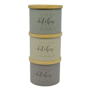 Σετ 3 Μεταλλικά Βάζα Μπεζ Taupe Λαδί με Ξύλινο Καπάκι Kitchen