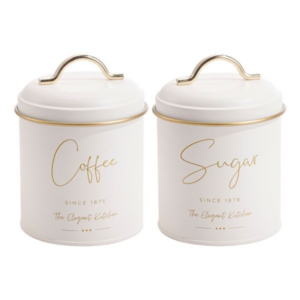 Σετ 2 Μεταλλικά Βάζα Coffee Sugar Λευκό Χρυσό