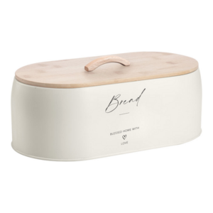 Ψωμιέρα Bread μεταλλική μπεζ με bamboo καπάκι