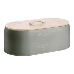 Ψωμιέρα Bread μεταλλική λαδί με bamboo καπάκι