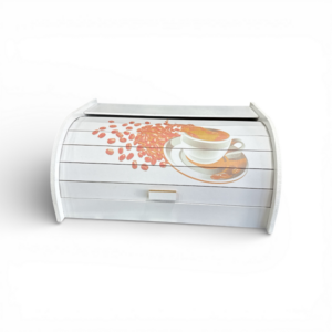 Ψωμιέρα ξύλινη λευκή με σχέδιο