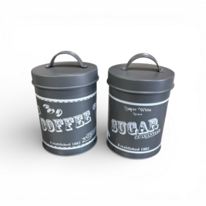 Σετ 2 Μεταλλικά Βάζα Coffee Sugar Γκρι